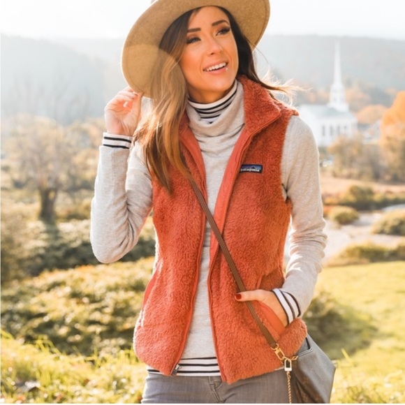 Patagonia NWOT Los Gatos burnt orange fleece Sherpa zip up vest women’s medium - Picture 3 of 9